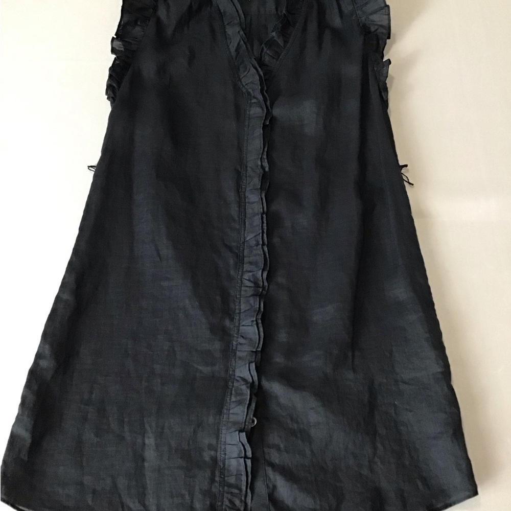Frame Cotton Black Button Down Ruffle Mini Dress - Picture 4 of 12